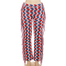 Load image into Gallery viewer, Knitted fringe contrast slim flared casual pants AY3274
