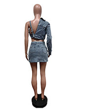 Load image into Gallery viewer, Half open backpack hip slit denim skirt set AY3453
