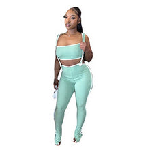 Load image into Gallery viewer, stretch pit strip sexy wrap top bib pants two-piece set AY3455

