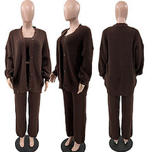 Load image into Gallery viewer, Casual knitted hanging bag cardigan long cape three piece set AY3309
