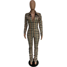 Load image into Gallery viewer, Fashion plaid pleated zipper jumpsuit(AY1635)
