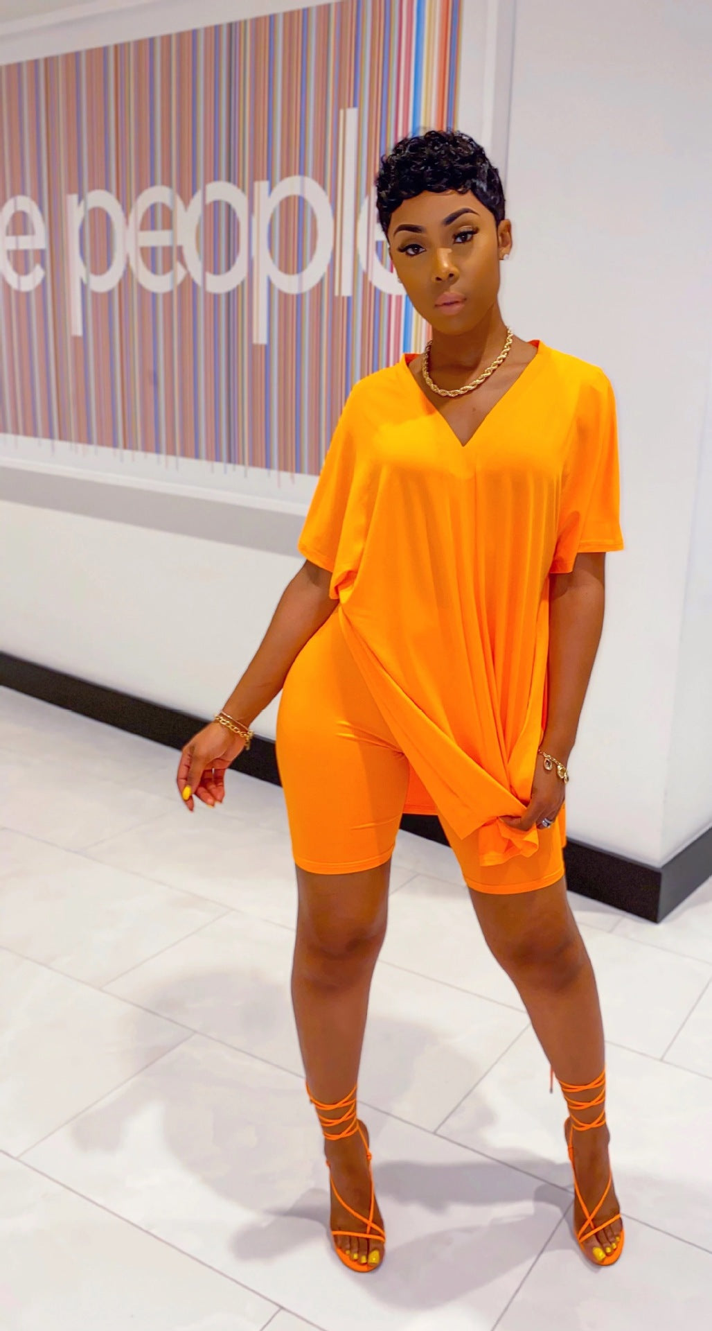 V-neck split top and shorts two-piece set AY2055