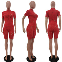 Load image into Gallery viewer, Fashion Ripped Short Sleeve Shorts Two Piece Set（AY1804）
