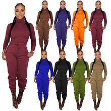 Load image into Gallery viewer, Solid color high collar casual two-piece suit（AY1422）
