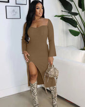 Load image into Gallery viewer, Fashion Solid Color Slit Slim Dress（AY1715）
