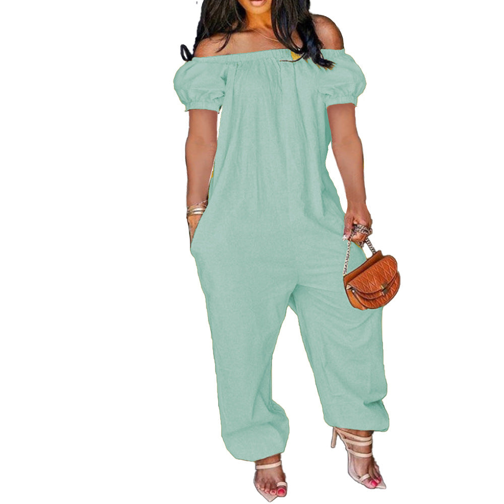 Plus size solid color loose fit jumpsuit AY1173