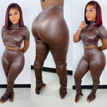 Load image into Gallery viewer, Fashion skinny stretch PU leather pants two-piece set（AY1764）
