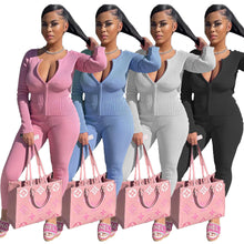 Load image into Gallery viewer, Solid color pit strip two-way zipper suit（AY1537）
