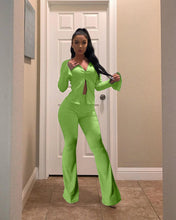 Load image into Gallery viewer, Hot sale slit sleeve skinny flared pants suit
