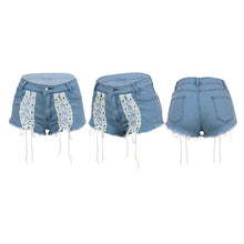Load image into Gallery viewer, Lace up fringed denim shorts（AY2263）
