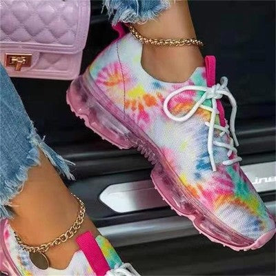 Tie-dye casual flying woven air cushion mesh breathable running shoes（HPSD090）