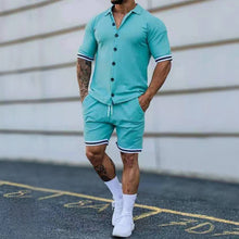 Load image into Gallery viewer, Lapel Button Down Short Sleeve Shorts Set（AY2248）
