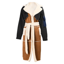 Load image into Gallery viewer, Plus cashmere denim stitching long coat（AY1490）

