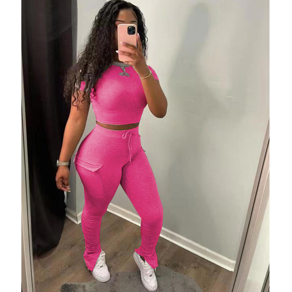 Slim-fit T-shirt high waist split suit AY1178