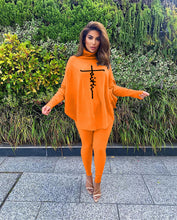 Load image into Gallery viewer, Fashion letter print bat sleeve slit suit（AY1519)
