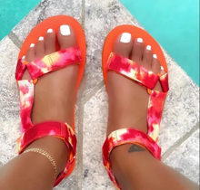 Load image into Gallery viewer, Colorblock printed beach sandals for summer
