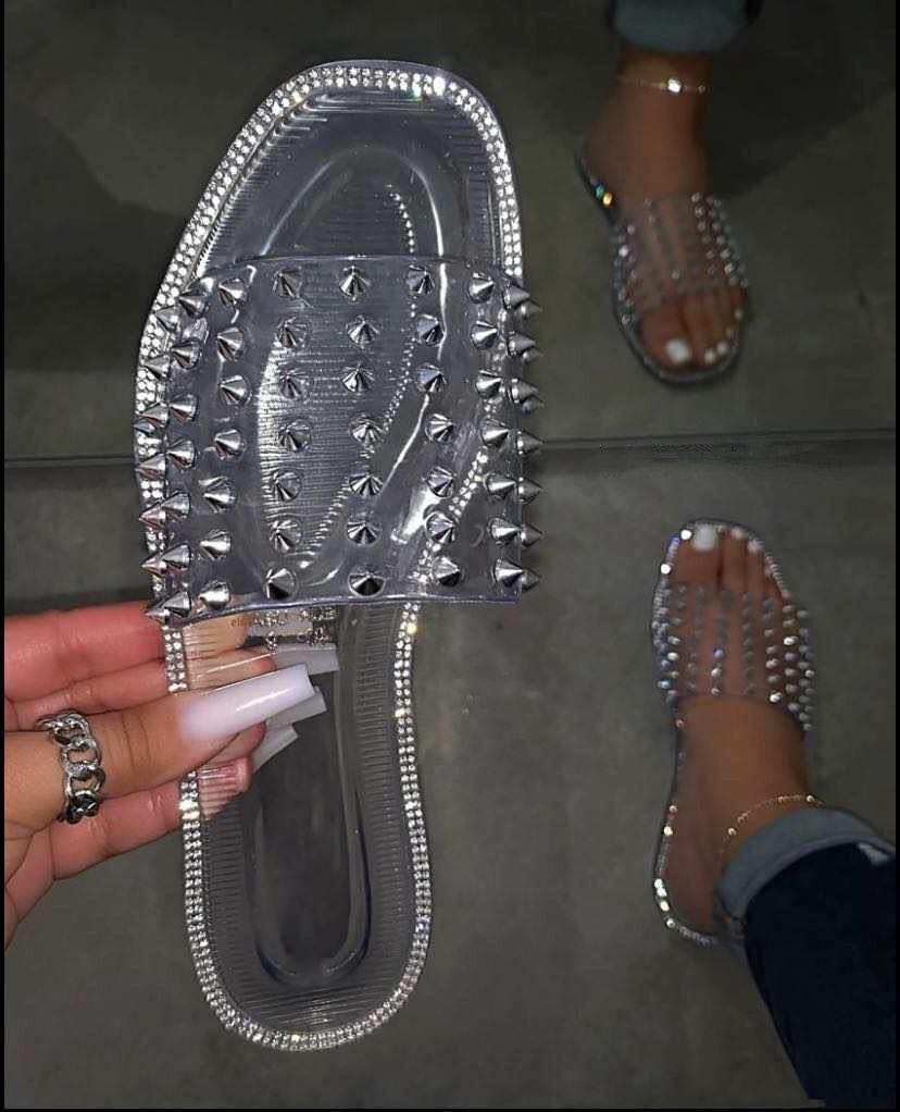 Fashion rivet crystal flat slippers（HPSD224）