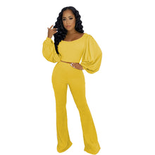 Load image into Gallery viewer, Hot sale solid color lantern sleeve flared pants two-piece suit
