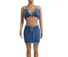 Load image into Gallery viewer, Sexy high elastic denim vest skirt suit（AY1879）
