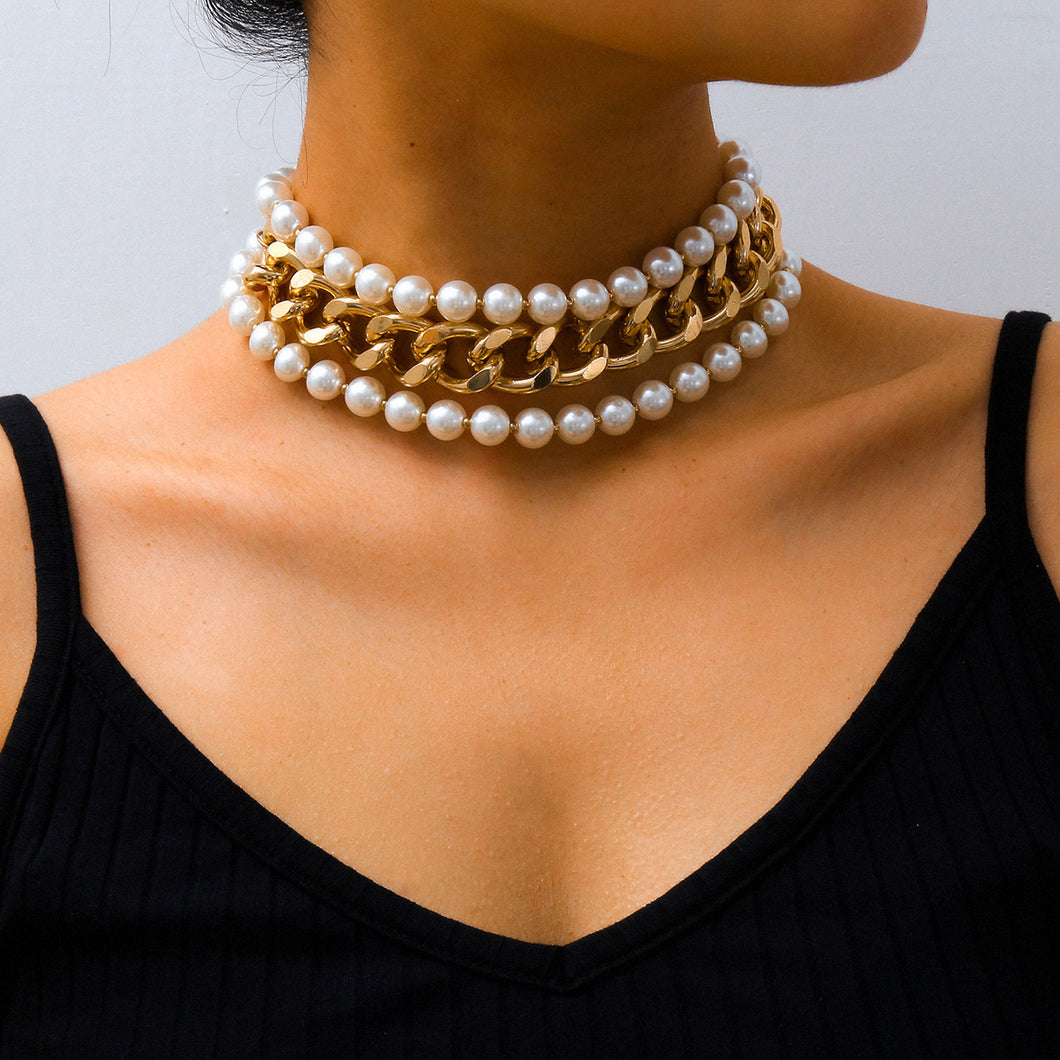 Fashion exaggerated imitation pearl multilayer necklace（AE4091）