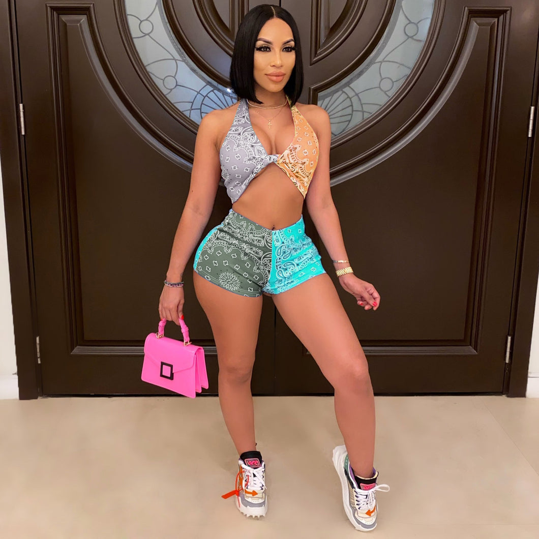 Sexy multicolor printing stitching suit AY1020