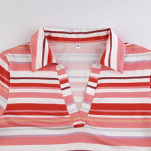Load image into Gallery viewer, Sexy Polo Neck Striped Cropped T-Shirt Pants Set（AY2271）
