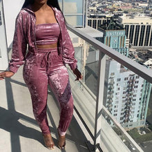 Load image into Gallery viewer, Velvet long-sleeved trousers wrapped chest three-piece suit
