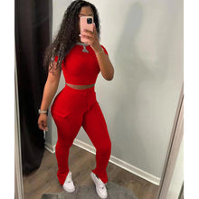 Load image into Gallery viewer, Slim-fit T-shirt high waist split suit AY1178
