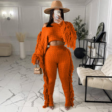 Load image into Gallery viewer, Solid color knitted long sleeve tassel suit（AY1480）
