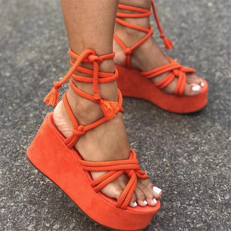 Fashion solid color lace-up sandals（HPSD198）