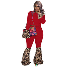 Load image into Gallery viewer, Fashion leopard print stitching top flared pants suit（AY1292）
