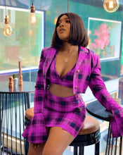 Load image into Gallery viewer, Fashion plaid print trumpet sleeve hip skirt 3-piece set（AY1308）
