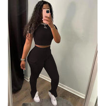 Load image into Gallery viewer, Slim-fit T-shirt high waist split suit AY1178
