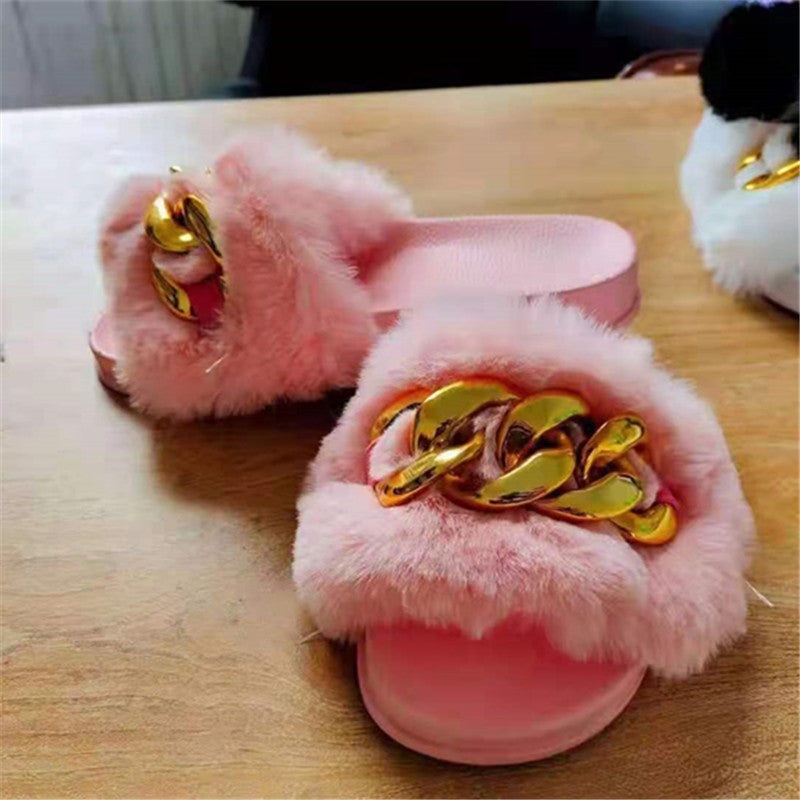 Colorful plush chain slippers（HPSD117）