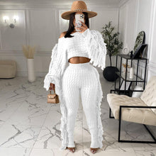Load image into Gallery viewer, Solid color knitted long sleeve tassel suit（AY1480）

