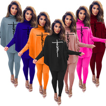 Load image into Gallery viewer, Fashion letter print bat sleeve slit suit（AY1519)
