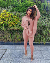 Load image into Gallery viewer, Fashion letter print bat sleeve slit suit（AY1519)
