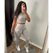 Load image into Gallery viewer, Slim-fit T-shirt high waist split suit AY1178
