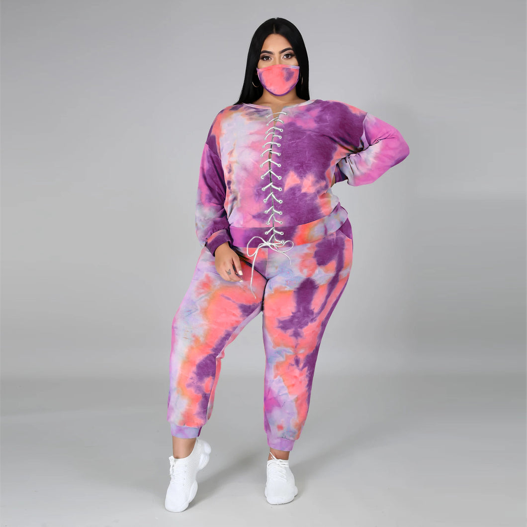 Tie-dye fashion long sleeve casual suit（AY1302）