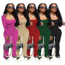 Load image into Gallery viewer, Sexy deep v long sleeve flared trousers two-piece suit（AY1255)

