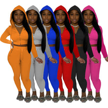 Load image into Gallery viewer, Autumn new solid color hooded zipper leisure two-piece suit（AY1249)
