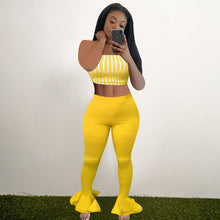 Load image into Gallery viewer, Striped tube top ruffled pants suit AY1110
