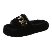 Load image into Gallery viewer, Hot selling thick-soled round head hairy chain slippers
