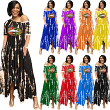 Load image into Gallery viewer, Slit half-length tie-dye wide-neck dress AY1131
