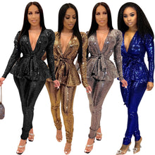 Load image into Gallery viewer, Bronzing cloth long sleeve suit (with belt) AY1651
