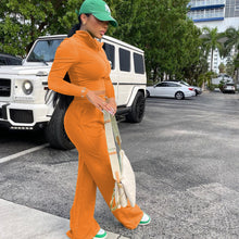Load image into Gallery viewer, Stand-up collar zipper coat wide leg pants two-piece suit AY1273
