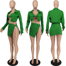 Load image into Gallery viewer, Hot Selling Sexy Solid Color Cardigan Short Skirt Three Piece Set（AY1860）

