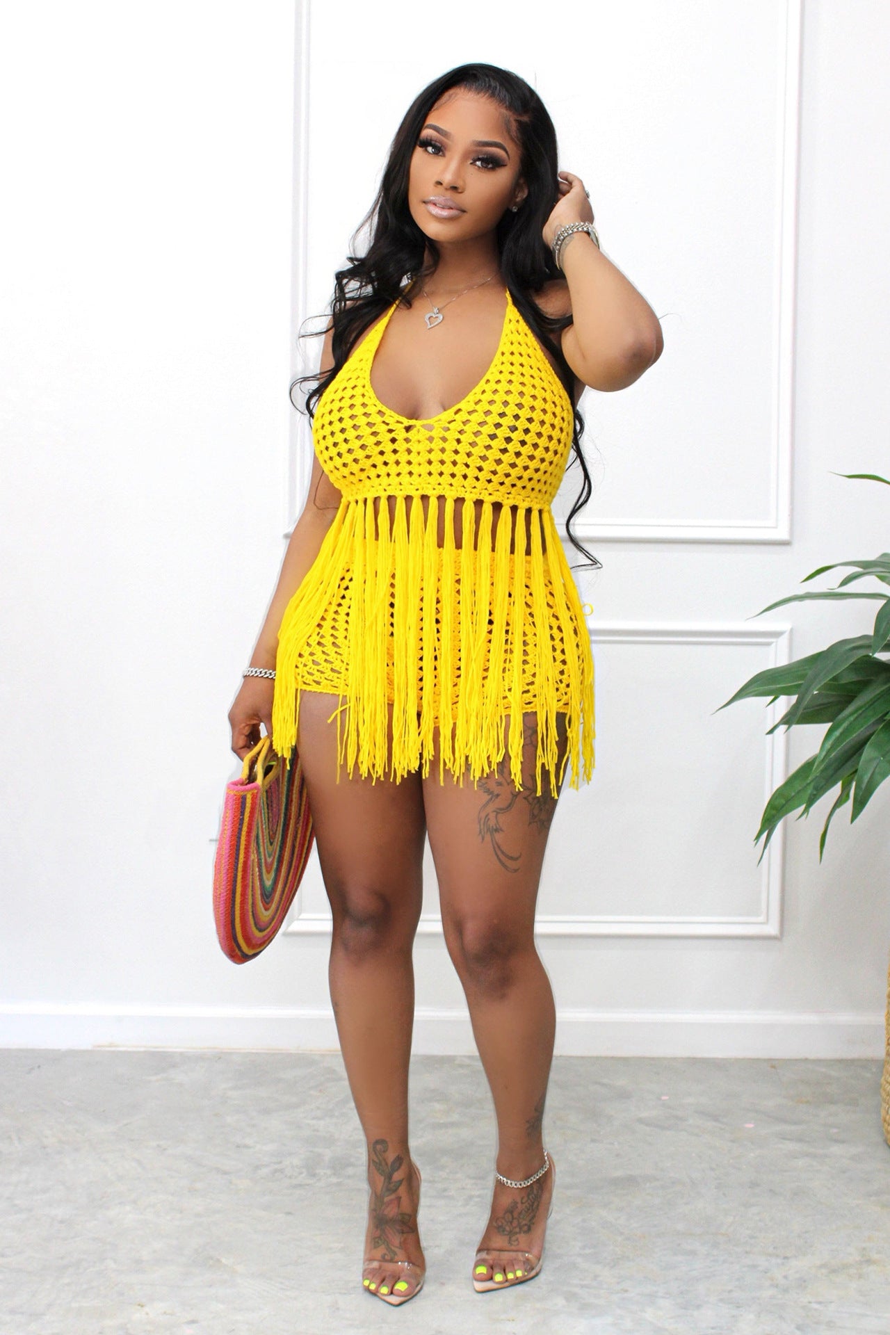 Sexy perspective tassel suit AY1867