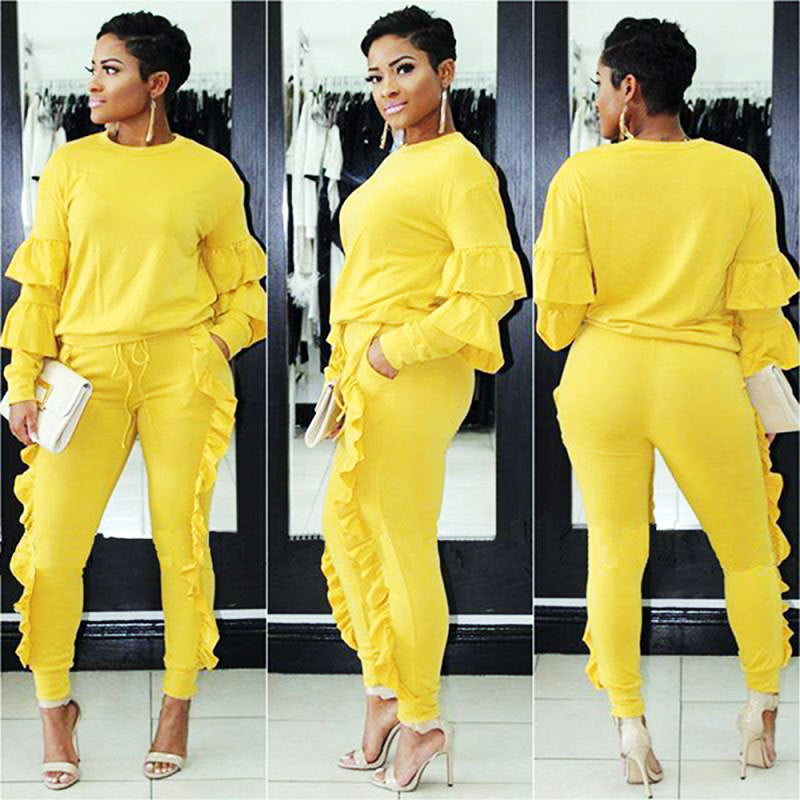 Fashion splicing wood ears long-sleeved suit（AY1415)
