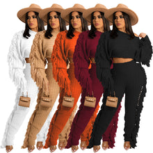 Load image into Gallery viewer, Solid color knitted long sleeve tassel suit（AY1480）
